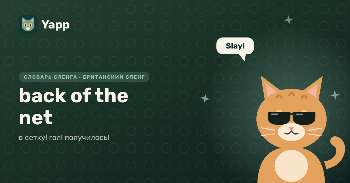 back of the net — в сетку! гол! получилось!: карточка из словаря английского сленга