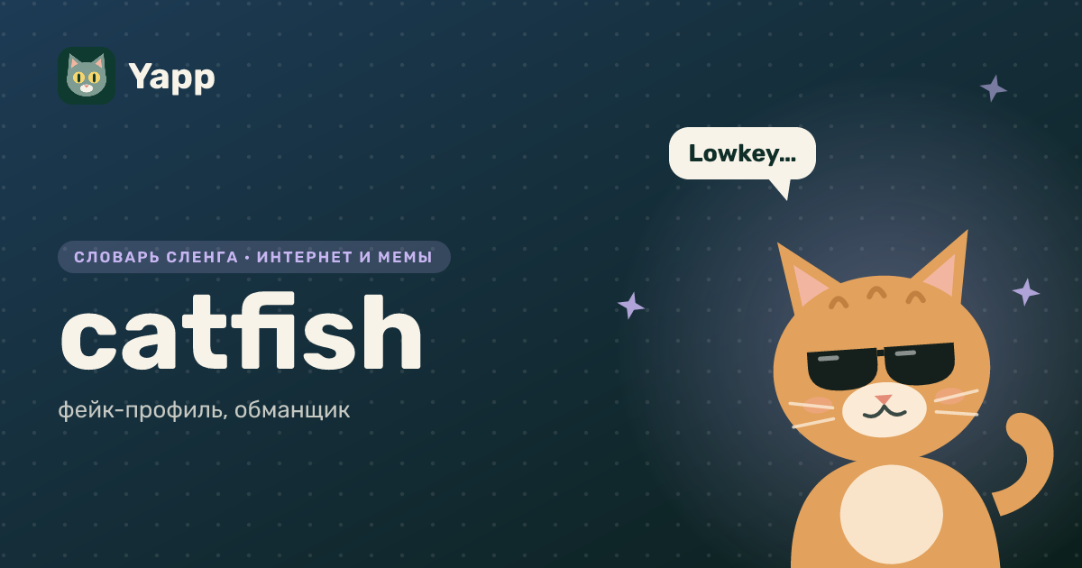 catfish — фейк-профиль, обманщик: карточка из словаря английского сленга