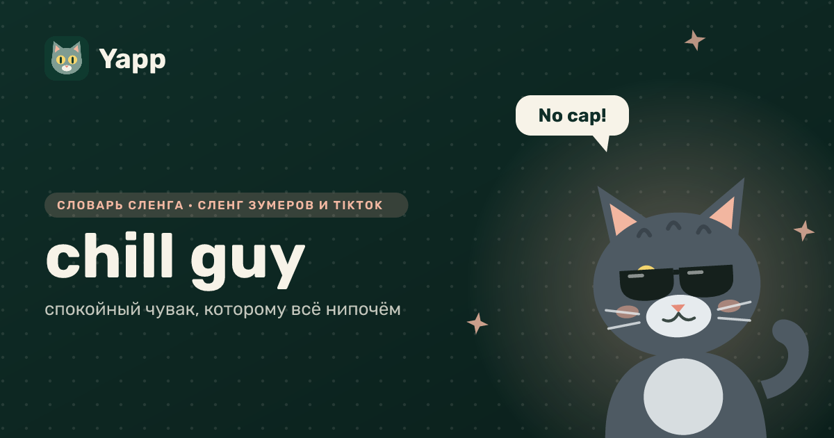 chill guy — спокойный чувак, которому всё нипочём: карточка из словаря английского сленга