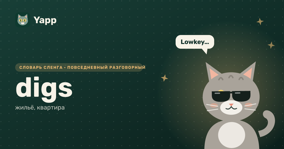 digs — жильё, квартира: карточка из словаря английского сленга