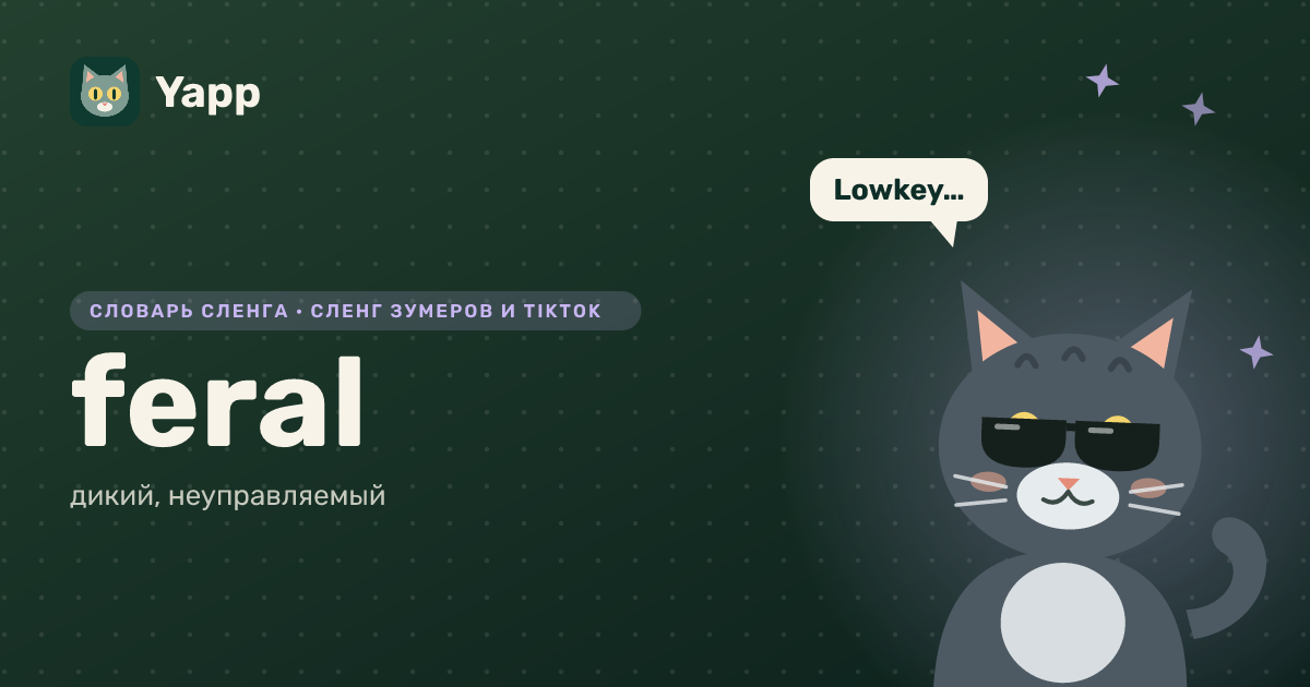 feral — дикий, неуправляемый: карточка из словаря английского сленга