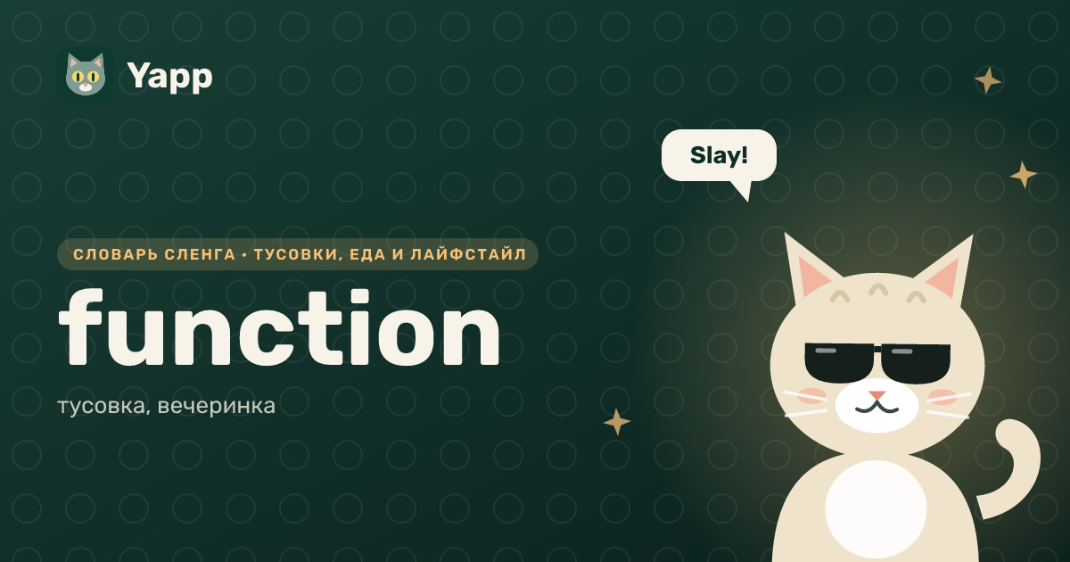 function — тусовка, вечеринка: карточка из словаря английского сленга