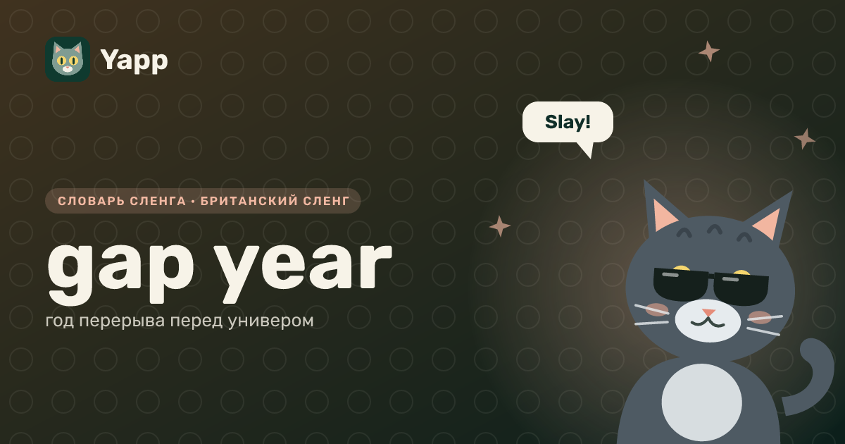 gap year — год перерыва перед универом: карточка из словаря английского сленга