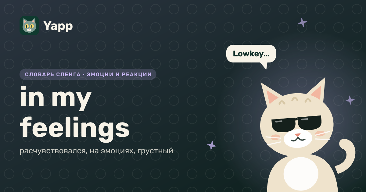 in my feelings — расчувствовался, на эмоциях, грустный: карточка из словаря английского сленга