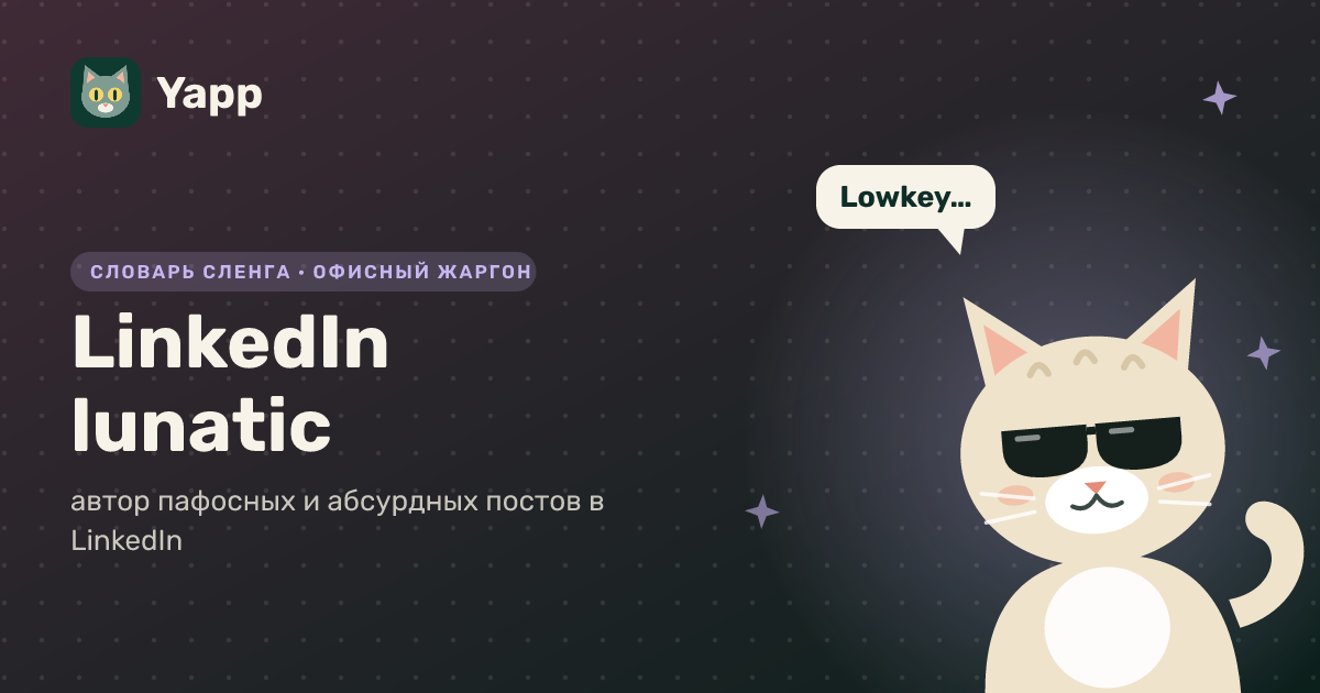 LinkedIn lunatic — автор пафосных и абсурдных постов в LinkedIn: карточка из словаря английского сленга