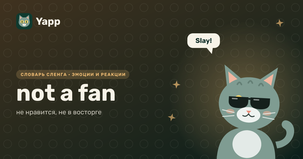 not a fan — не нравится, не в восторге: карточка из словаря английского сленга