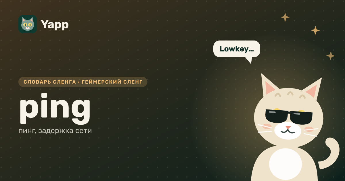 ping — пинг, задержка сети: карточка из словаря английского сленга