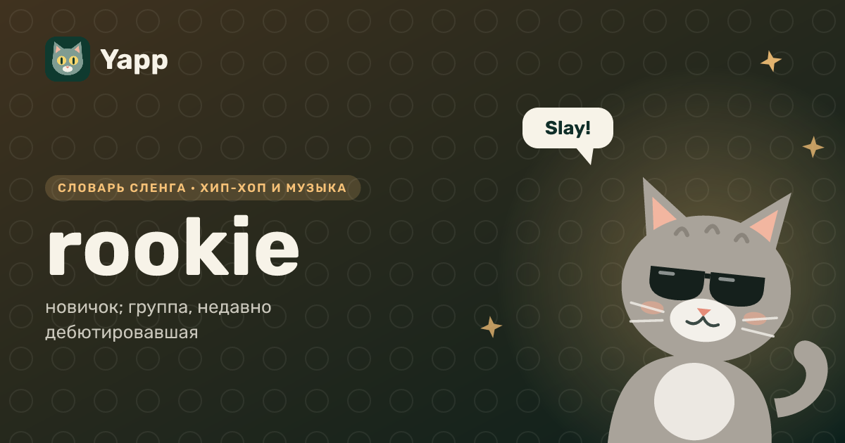 rookie — новичок; группа, недавно дебютировавшая: карточка из словаря английского сленга