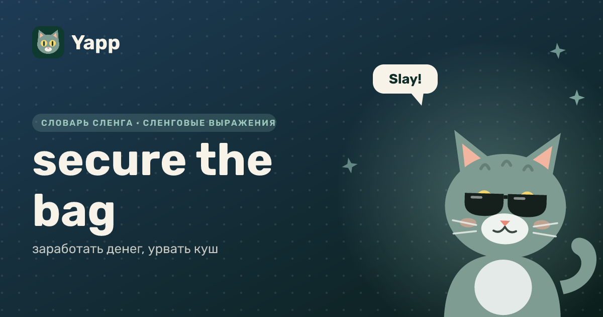 secure the bag — заработать денег, урвать куш: карточка из словаря английского сленга