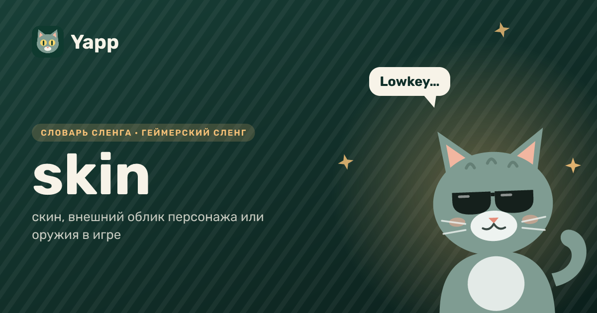 skin — скин, внешний облик персонажа или оружия в игре: карточка из словаря английского сленга