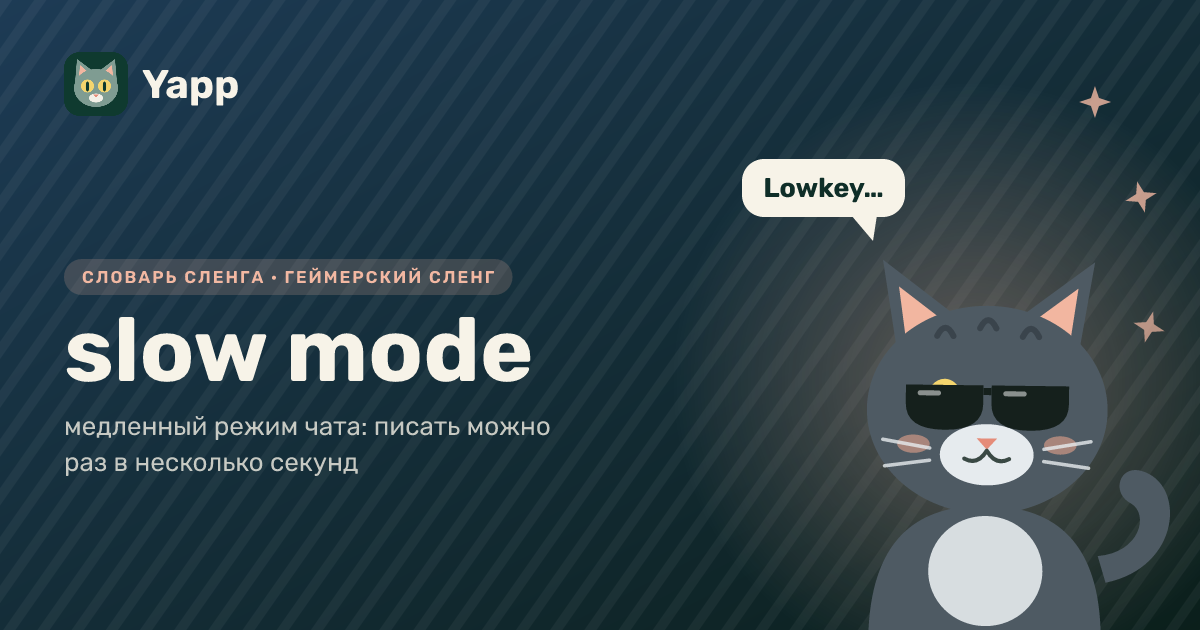 slow mode — медленный режим чата: писать можно раз в несколько секунд: карточка из словаря английского сленга