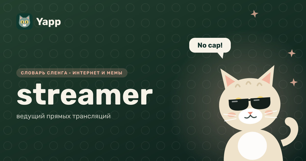 streamer — ведущий прямых трансляций: карточка из словаря английского сленга