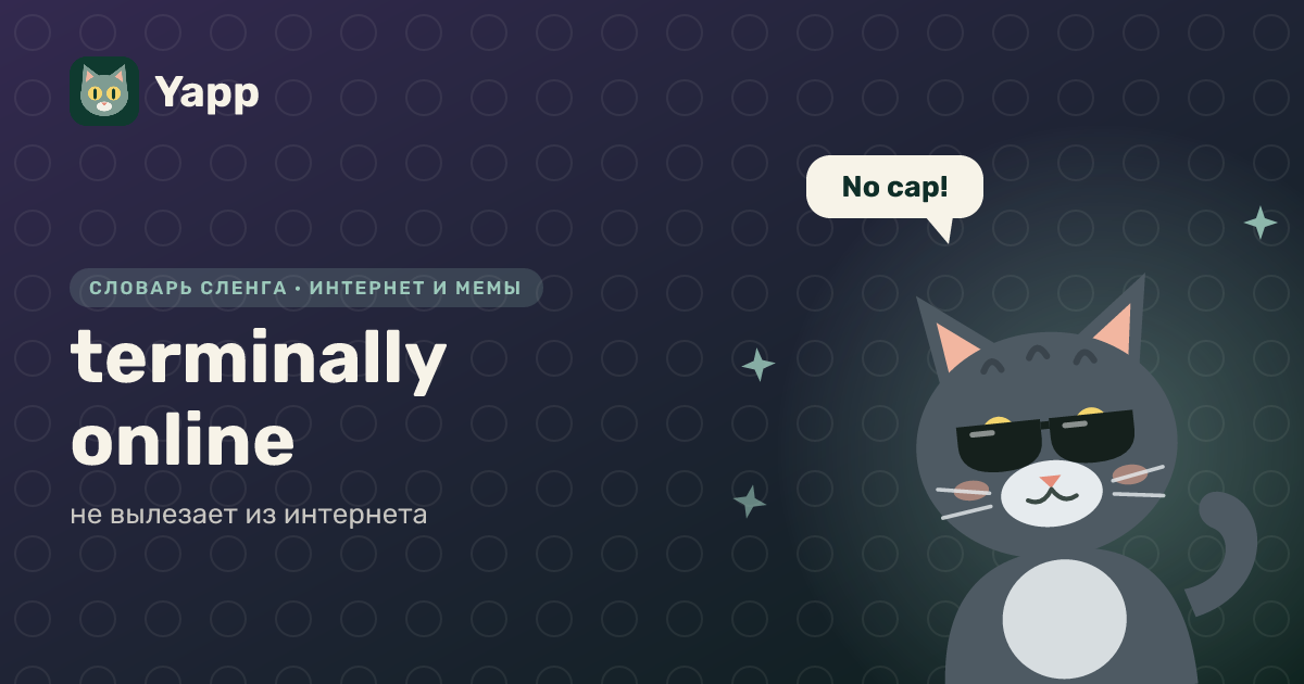 terminally online — не вылезает из интернета: карточка из словаря английского сленга
