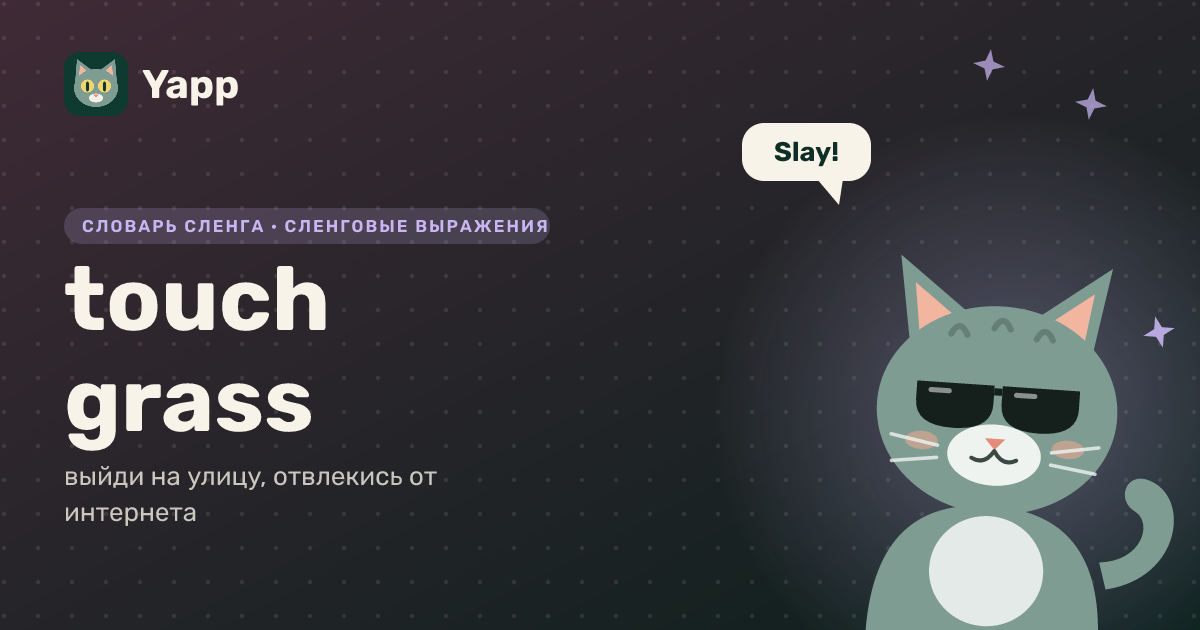 touch grass — выйди на улицу, отвлекись от интернета: карточка из словаря английского сленга