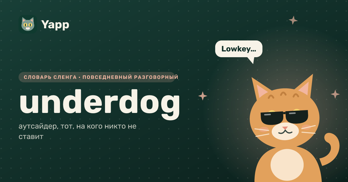 underdog — аутсайдер, тот, на кого никто не ставит: карточка из словаря английского сленга
