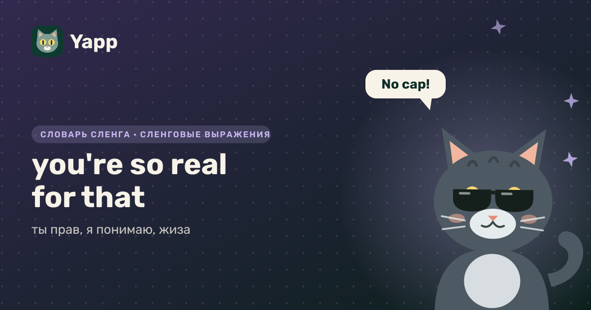 you're so real for that — ты прав, я понимаю, жиза: карточка из словаря английского сленга